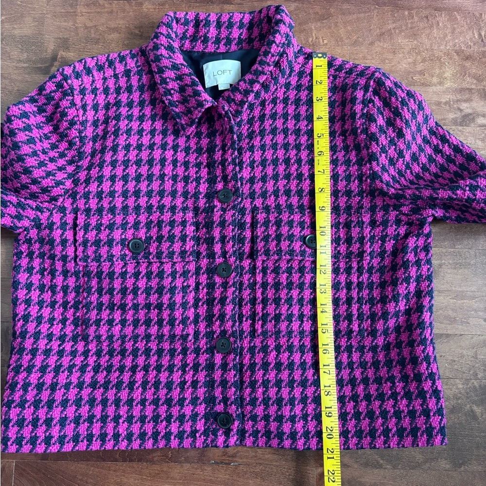 Loft Textured Houndstooth Cropped Jacket Large Pink Navy - Picture 10 of 13